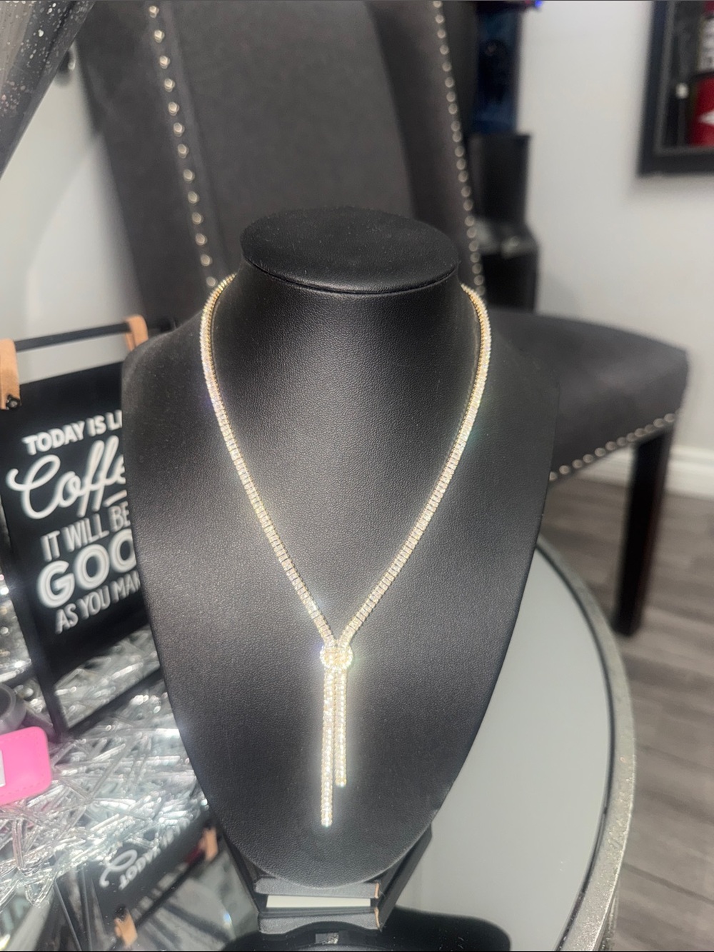 Elegant Gold-Tone Crystal Y Drop Necklace adjustable